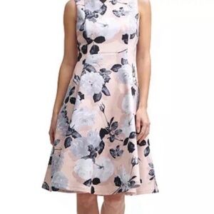 Calvin Klein Collection Pink and Black Floral Midi Dress
